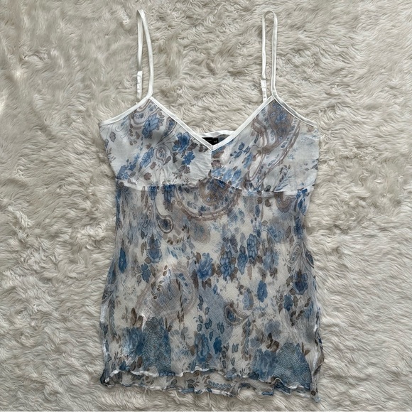 Vintage Rampage Tank Top Cami Sheer Crinkle Vintage Y2K 90s Floral Paisley Sz L - Picture 1 of 10